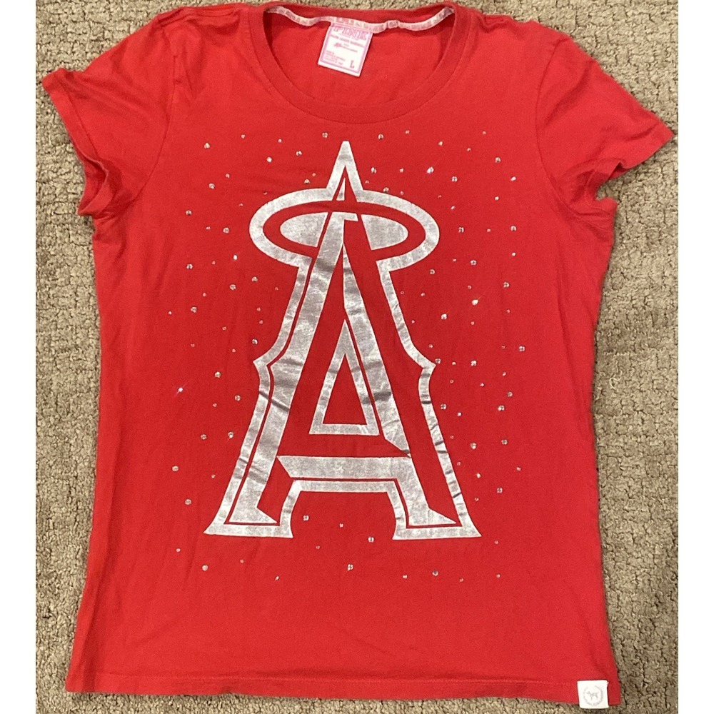Victoria Secret Pink Bling MLB LA Angels Red Tshirt Size L Good Used
